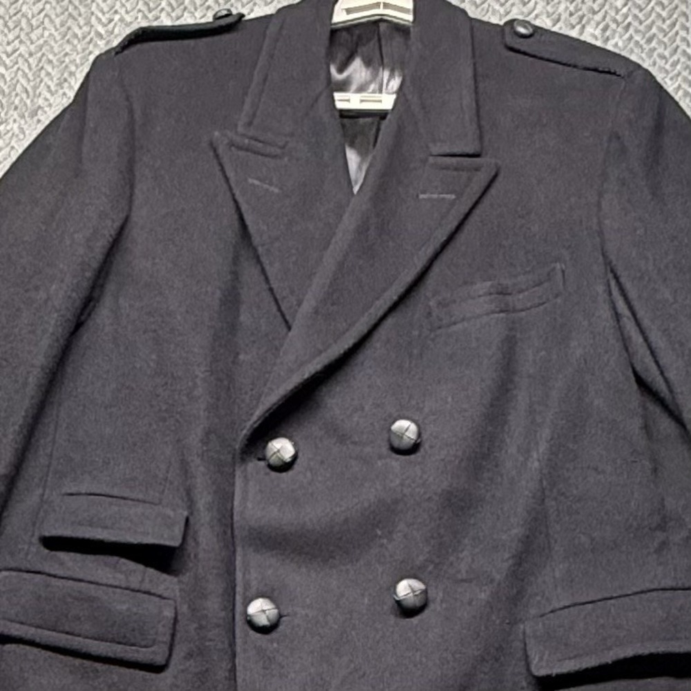 Vintage Austin Reed Wool Overcoat Men 46L Double Breasted Officer Polo Coat USA